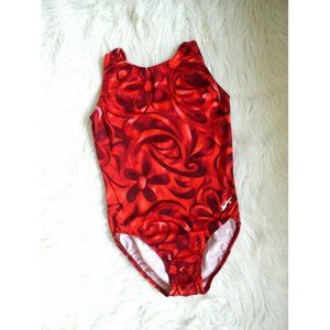 GK Elite Womens Red Floral Gymnastics Leotard Sz M